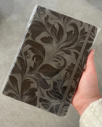 Full Grey Floral- Engraved A5 Faux Leather Lined Notebook