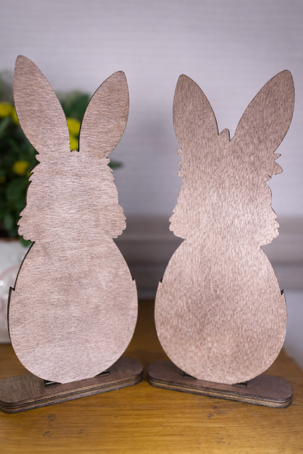 Dark oak stained back of the bunny money holders