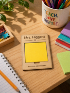 Personalised Wooden Sticky Note Holder On A Desk
