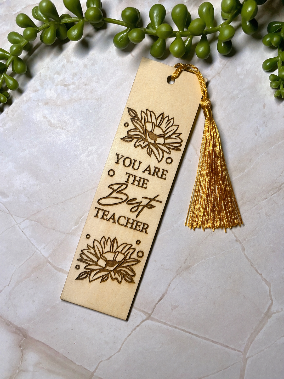 Engraved Wooden Bookmark – “You’re The Best Teacher” – Teacher Appreciation Gift – Rustic Basswood Page Marker with Tassel