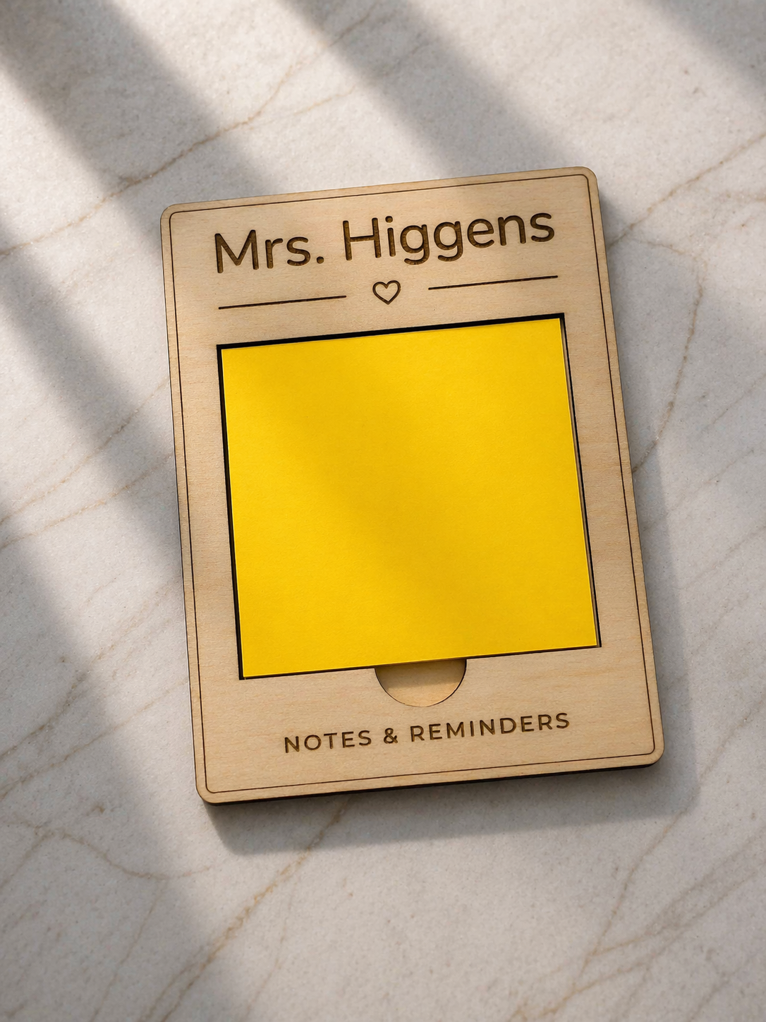 Personalised Wooden Sticky Note Holder – Desk Organiser