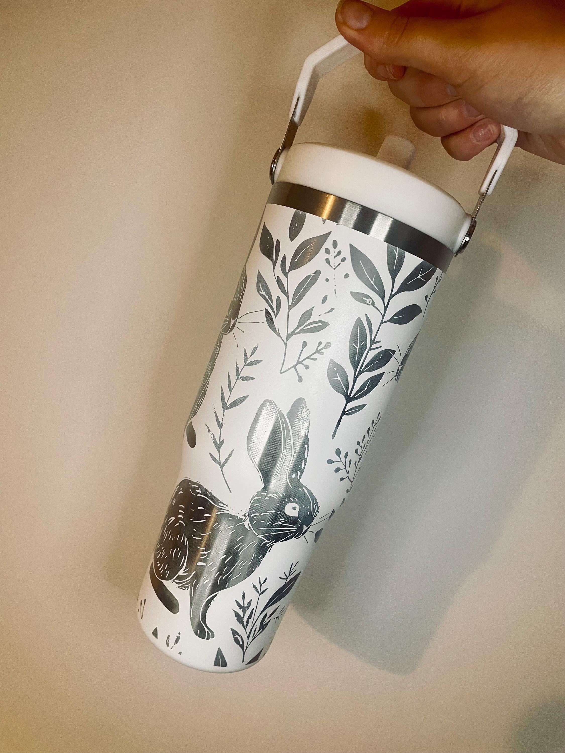30oz Insulated Tumbler | Full wrap engraved Travel Mug with Handle & Straw | Gift idea