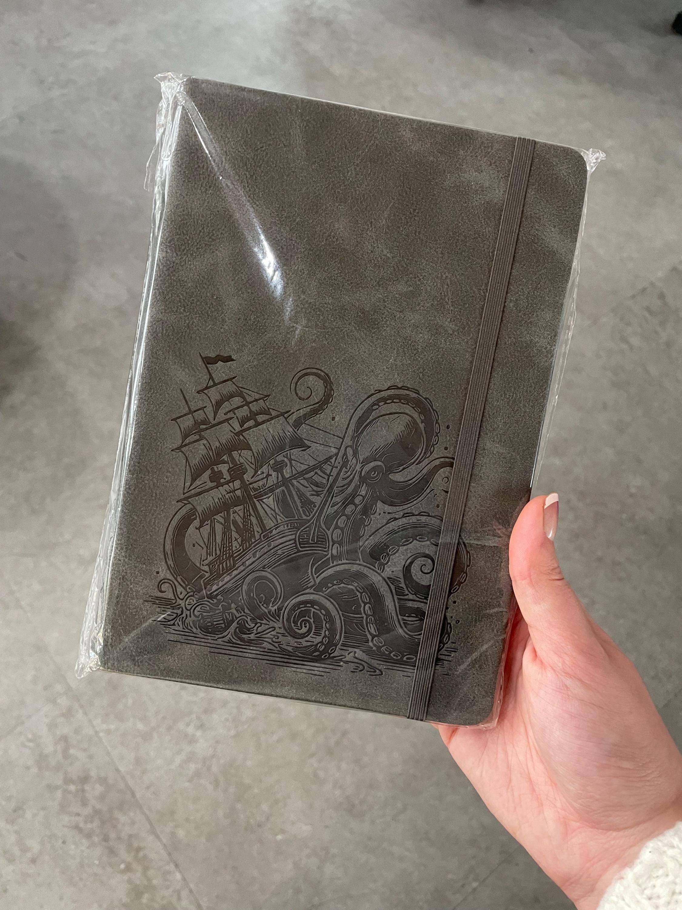 The Kraken- Grey Engraved A5 Faux Leather Lined Notebook