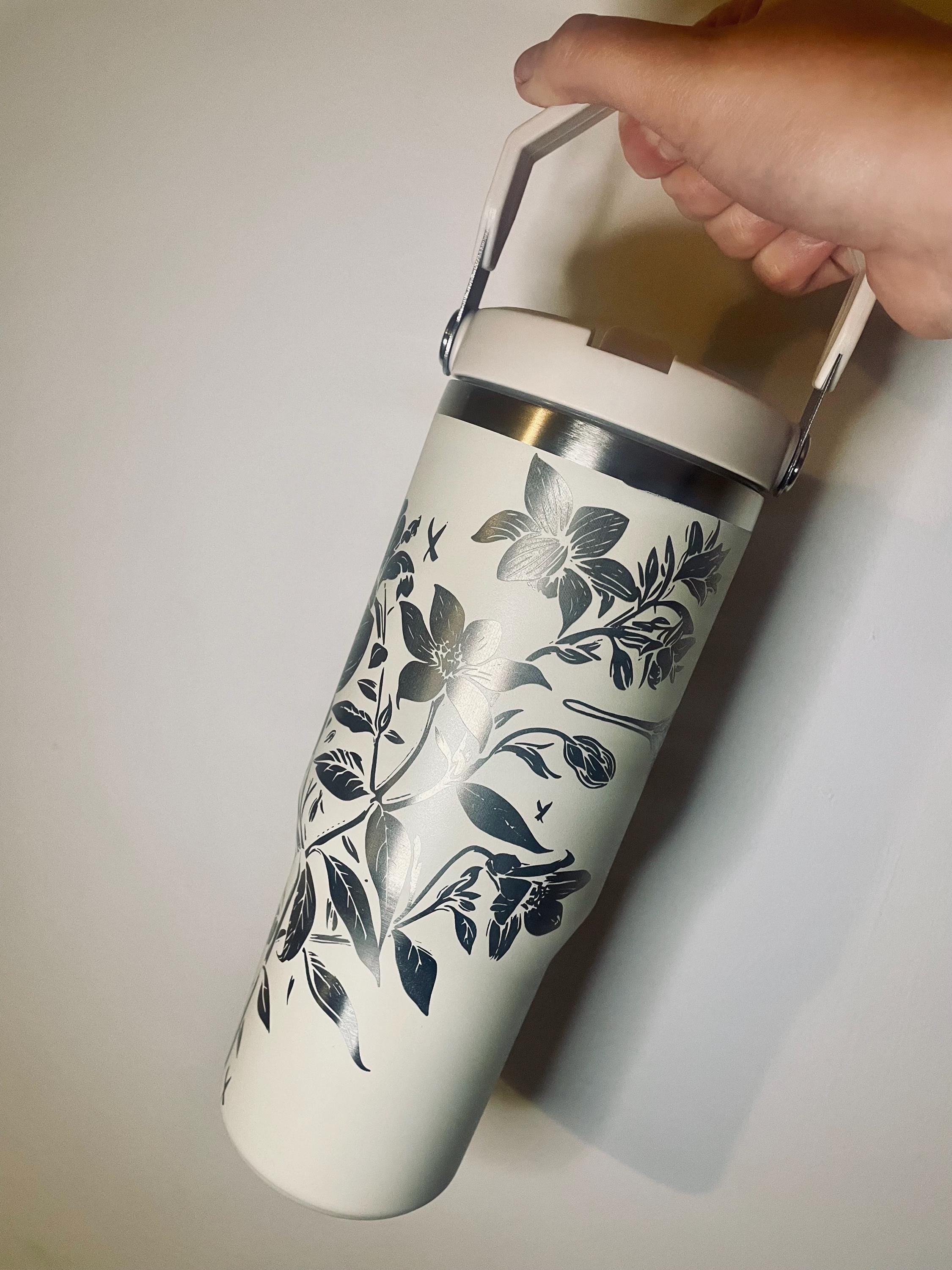 30oz Insulated Tumbler | Full wrap engraved Travel Mug with Handle & Straw | Gift idea