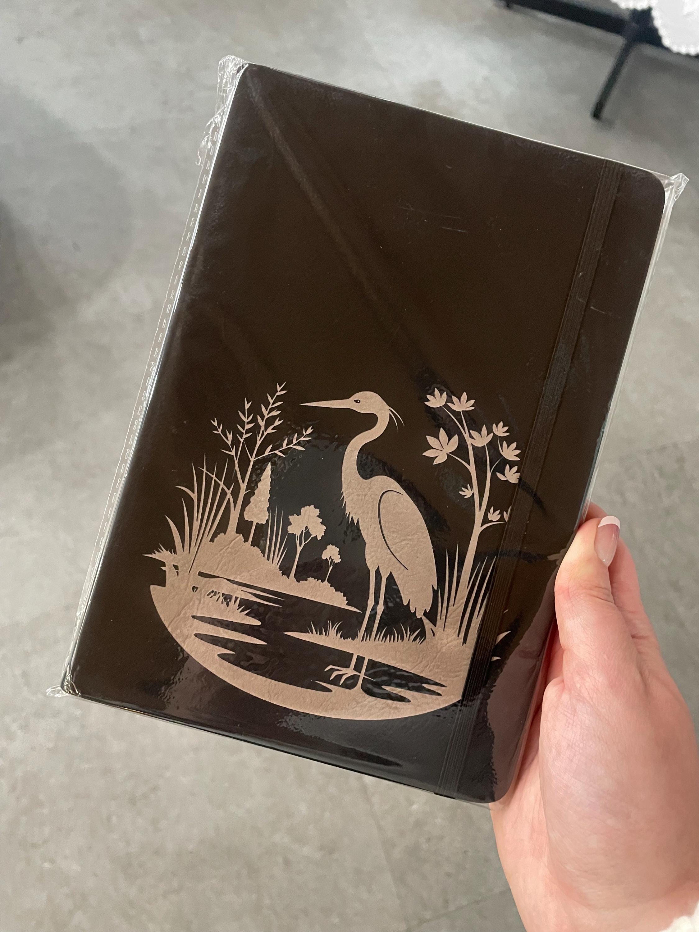 Heron Design- Engraved A5 Faux Leather Lined Notebook