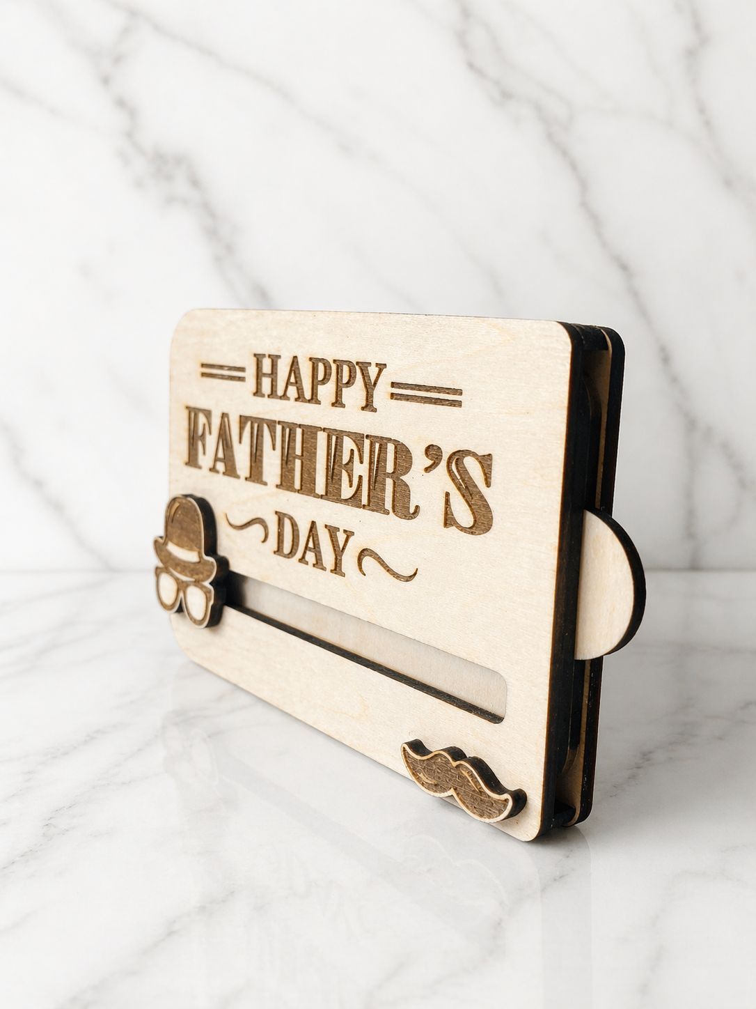 Wooden Father’s Day gift card holder engraved Happy Father’s Day with sliding gift card slot